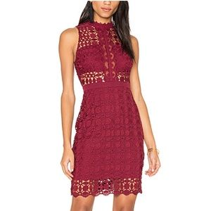 ASTR the Label | Vivian Red Lace Bodycon Size Medium Mock Neckline, Keyhole Back